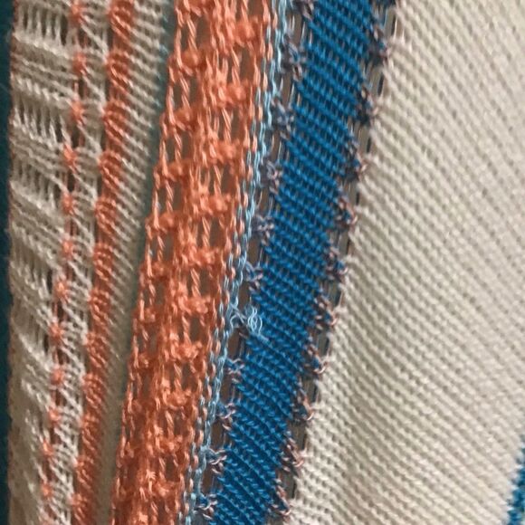 Say What? Open Front Boho Blue and White Striped Knit Cardigan Vest S - Picture 6 of 8